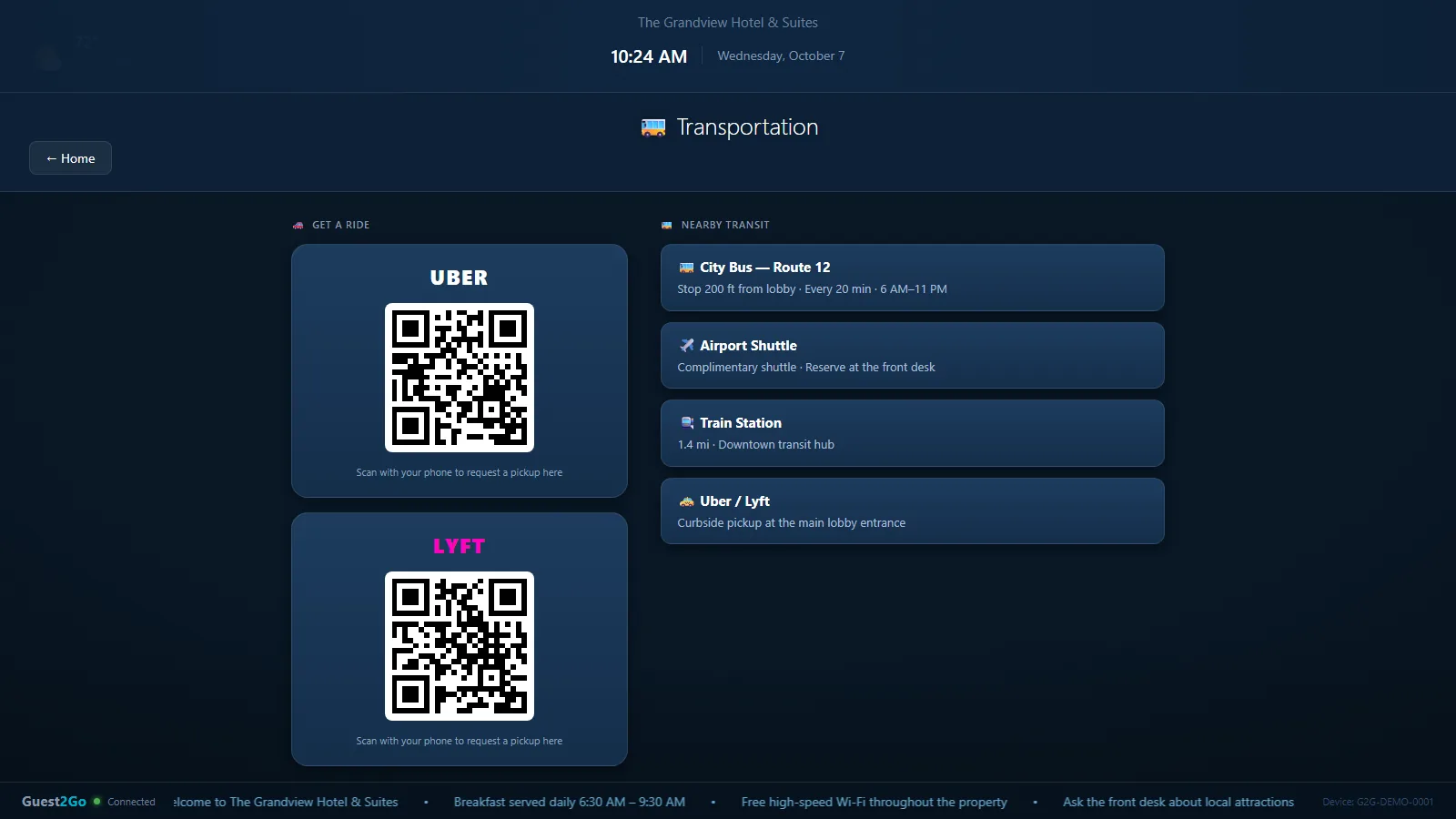 Transportation: ride pickup codes and transit